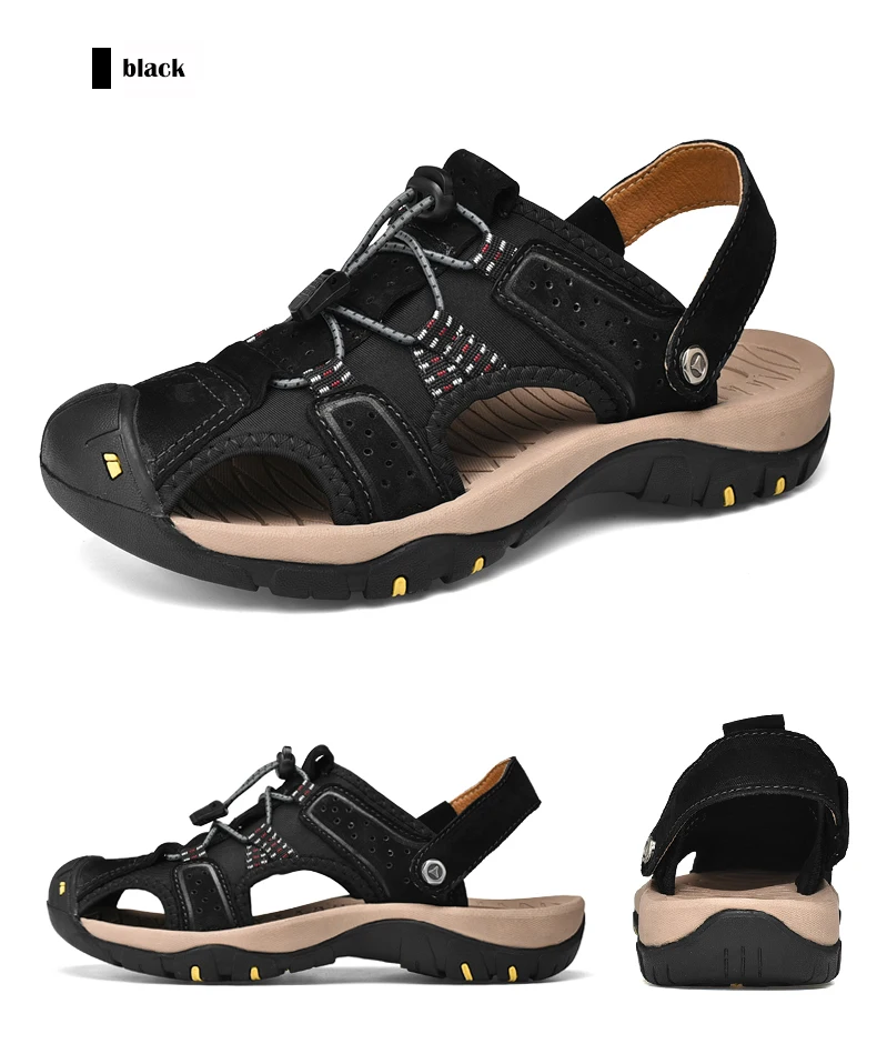 Классические сандалии из натуральной кожи; Мужская Летняя обувь; легкие удобные мужские пляжные сандалии; кожаная мужская обувь на застежке-липучке; большие размеры