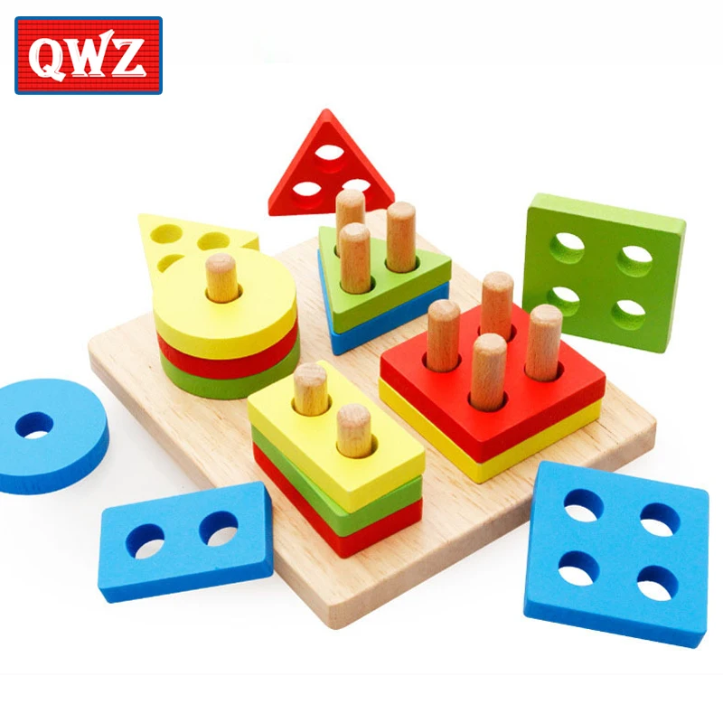 

QWZ Wooden Toys Children Educational Puzzle Geometry Shape Intellige Learning Tools Toys Games For Kids Christmas Gifts