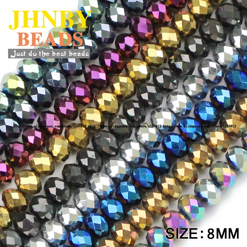 

JHNBY Flat Round Faceted Austrian crystals beads 8mm 50pcs High quality loose beads Plating ball bracelet Jewelry Making DIY