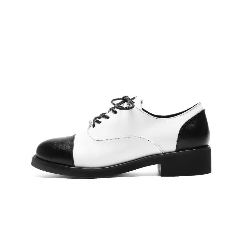Женская обувь на плоской подошве; Модные Туфли-оксфорды из натуральной кожи с круглым носком; Цвет черный, белый; женская повседневная обувь на плоской подошве на шнуровке высокого качества ручной работы