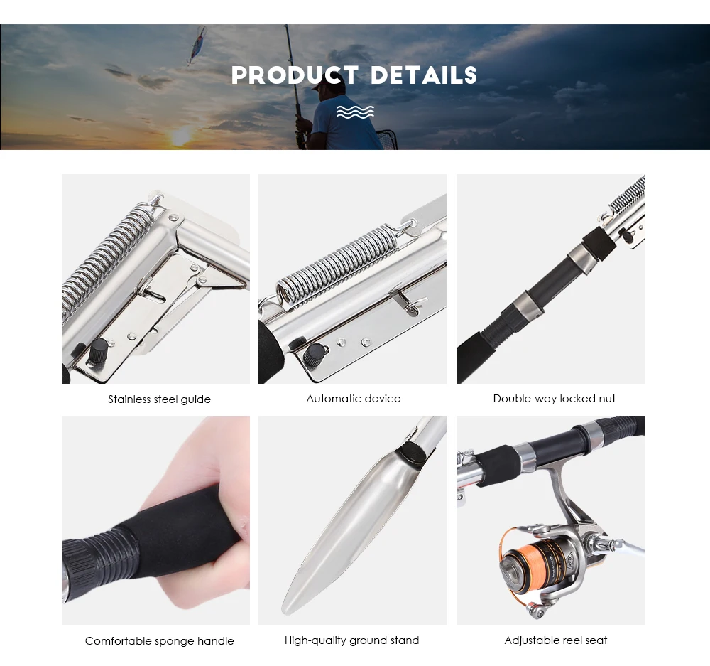 Stainless Steel Automatic Fishing Rod Fish Pole Device for Sea River Lake