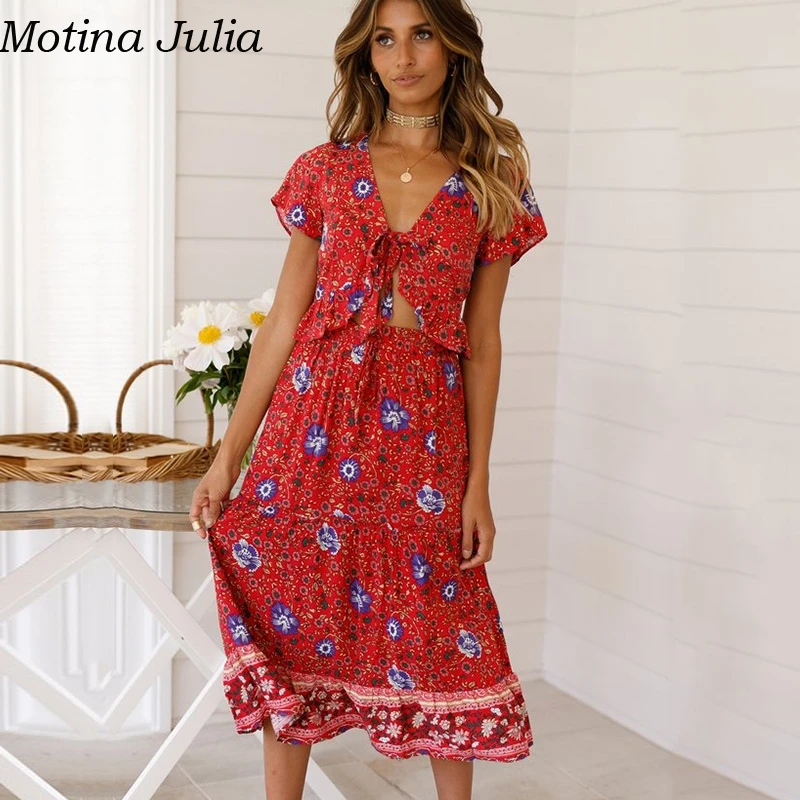 Женское платье с цветочным принтом Motina Julia Пляжное оборками и бантом комплект из