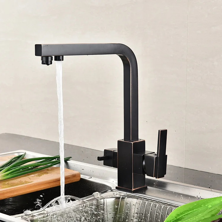 

Kitchen Faucets ORB Black Bronze Deck Mounted Mixer Tap 360 Degree Rotation with Water Purification Features YD-531