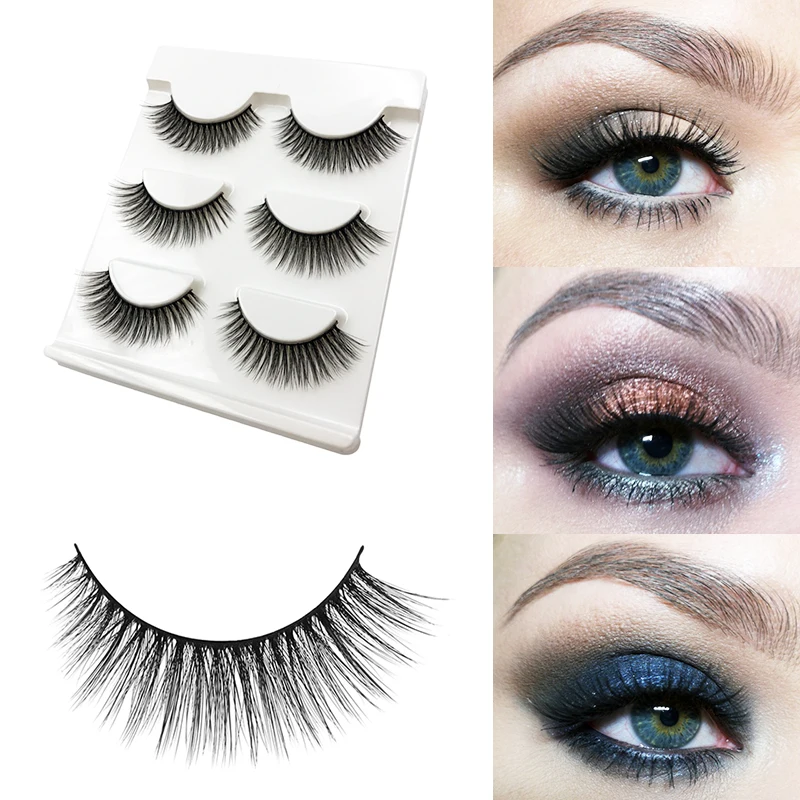 

New 3 pairs false eyelashes natural long lashes 3d mink lashes handmade eye lashes extensions makeups maquillaje for beauty #X11