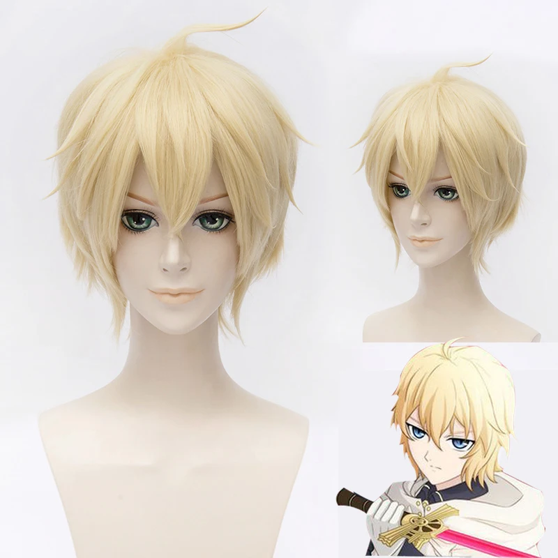 

Seraph of The End Mikaela Hyakuya 35cm Short Straight Cosplay Wigs for Man Boys Heat Resistant Synthetic Hair Anime Fake Hair