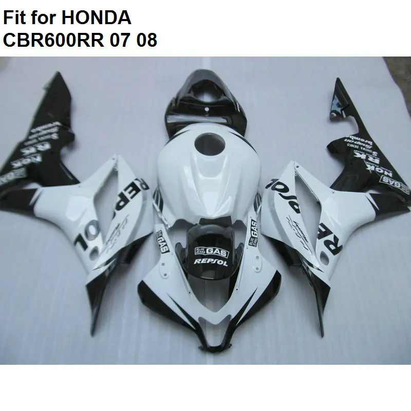 Aftermarket body parts fairings for Honda white black CBR 600RR 07 08