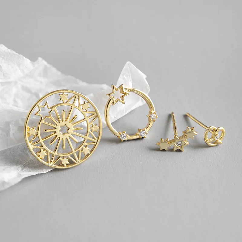 

SHANICE 925 Sterling Silver Simple Love Star Cookies CZ Zircon Push Back Stud Earrings For Women Fashion Jewelry Wedding Gift