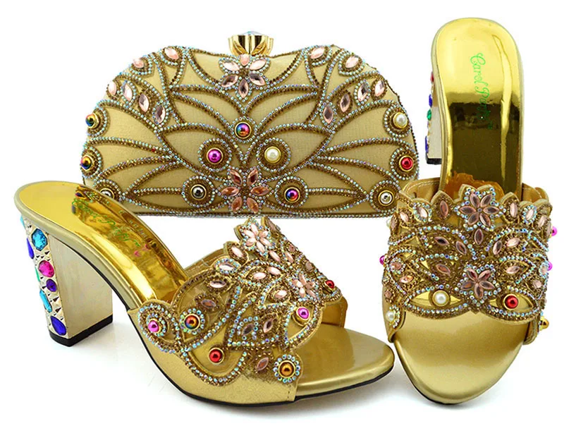 

Gold italy design matching set shoes and bag set size 38 to 43 shoes bag 2019 fashion newest italian shoes and bag set SB8361-6