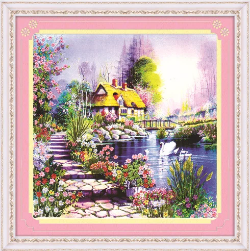 

65x65cm Warm homeland Ribbon embroidery kit stain painting set handcraft kit DIY handmade needlework art home decor