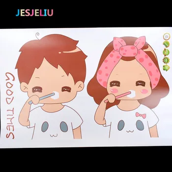 

1PC Fashion Decoration Self-Adhesive Stickers A Pair Of Lovely Warm Waterproof Glass Bathroom Tile PVC Stickers HOT