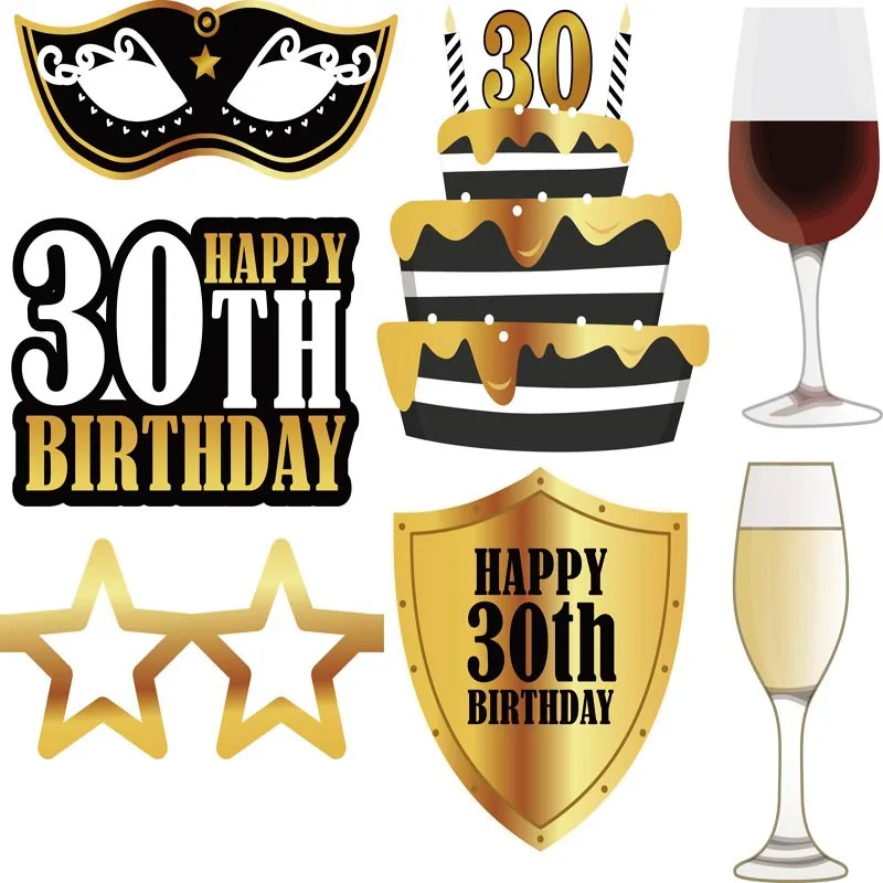 

Happy Birthday 24Pcs 30/50/60th Photo Booth Props Mask Decoration Adult Birthday Party Anniversary Photobooth Party Supplies