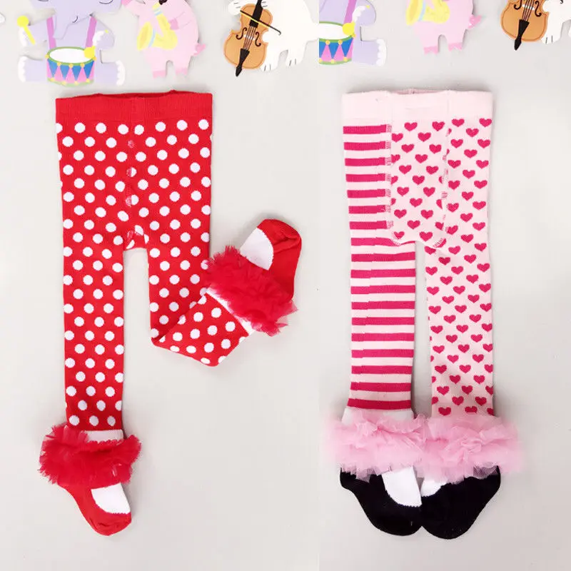 Christmas Kids Girl Baby Pantyhose Child Tights Lace Polka Dot Bowknot