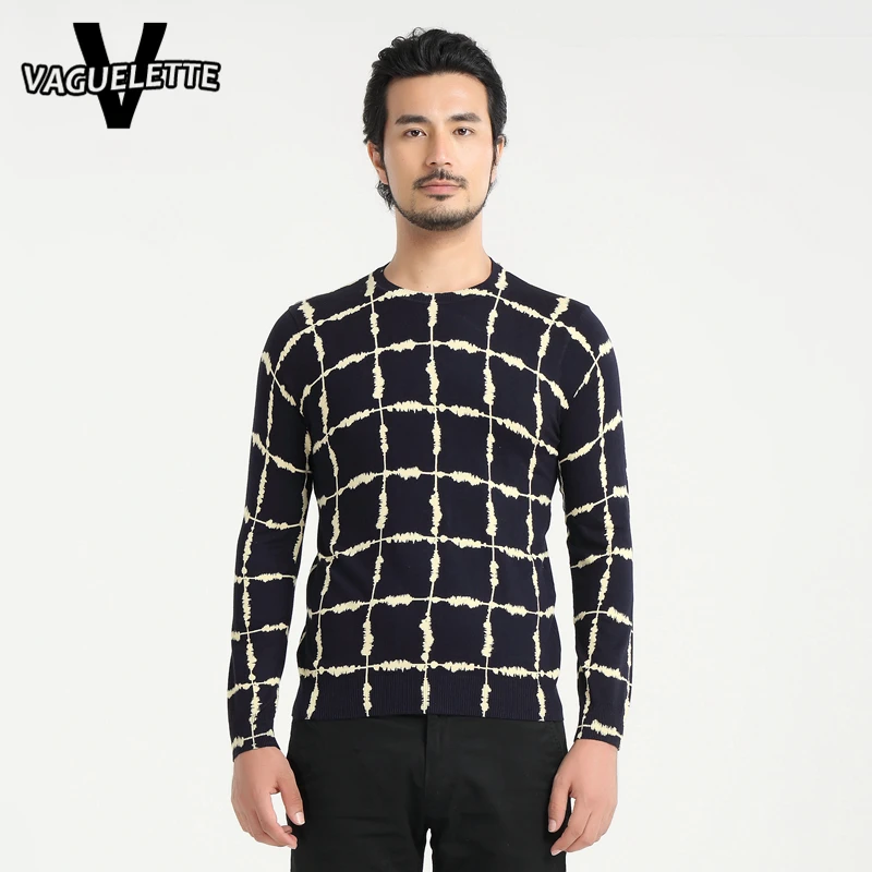 Casual Navy Blue Plaid Sweater Men Knitted Plus Size