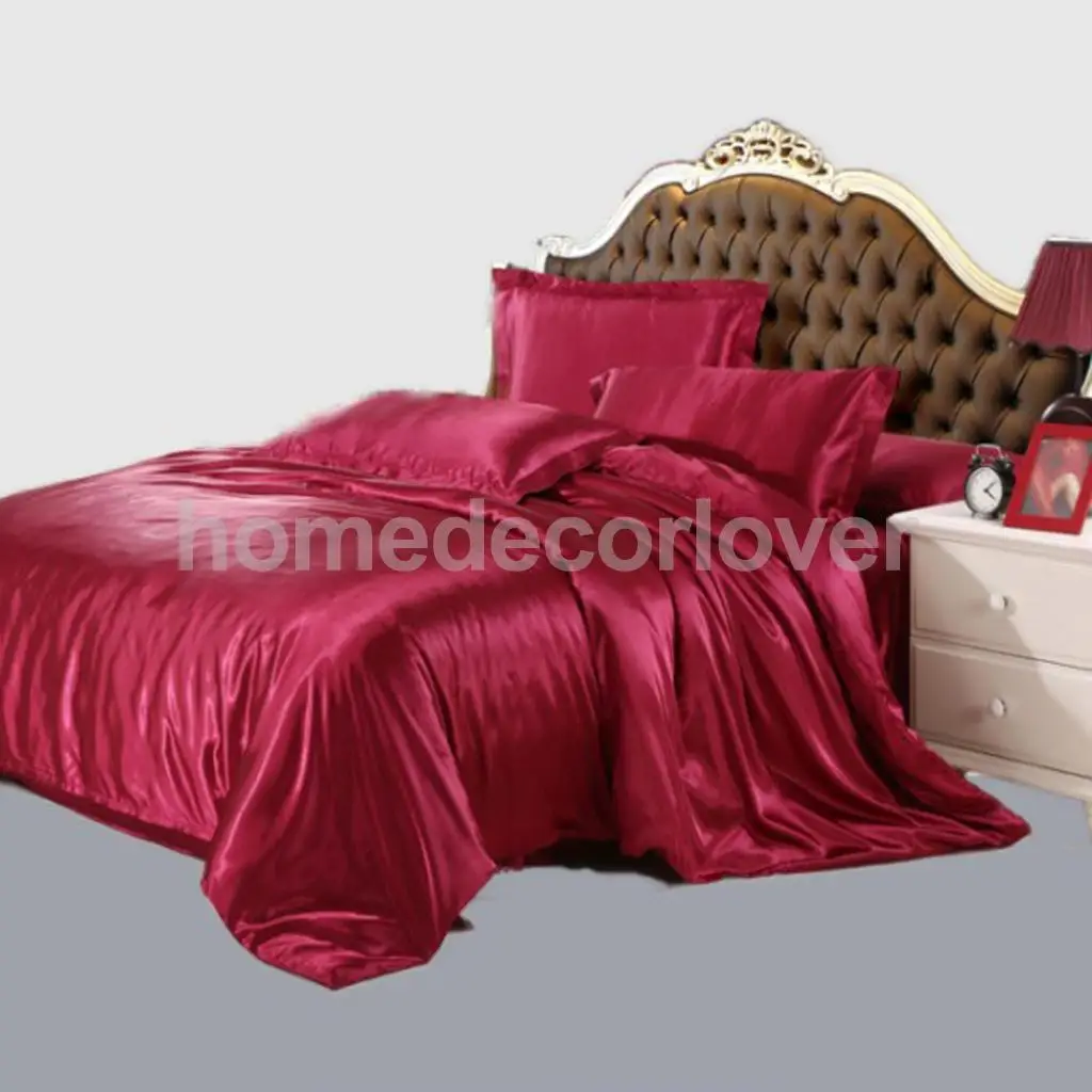 Smooth Satin Silky Bedding Duvet Cover Set-Pillowcase, Flat Sheet, Quilt Cover, California King Size, for 6 feet Bed 4 Piece/Set