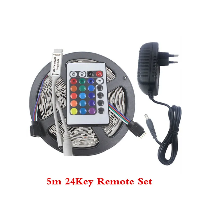 SMD 5050 RGB Светодиодные ленты света 10 м 5 м светодиодный свет rgb светодиодный s Лента Диодная лента Гибкая + 24key 44key контроллер + DC12V адаптер лент