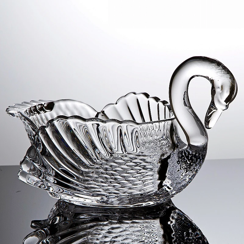Crystal Glass Swan Statue Serving Bowl Decorative Storage Jar Gift