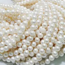 10 шт. 8-9 мм Белый пресной воды натуральный жемчуг круглый Loose Бусины 15''