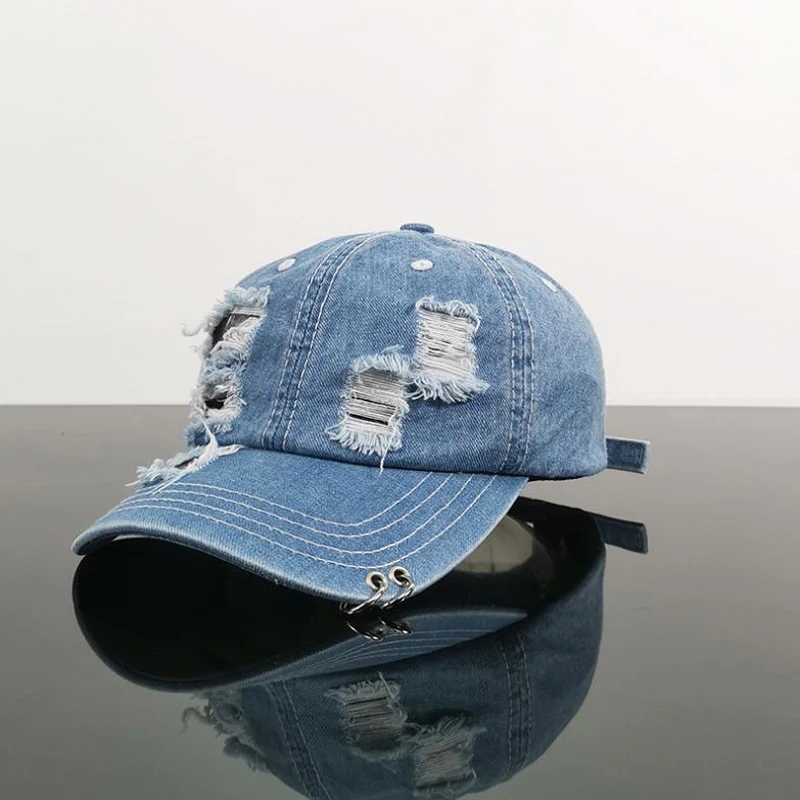 

Summer New Style Washed Cut Denim Baseball Cap Trend Street Hole Baseball Cap Visor Hip-Hop Hat Men 's Caps