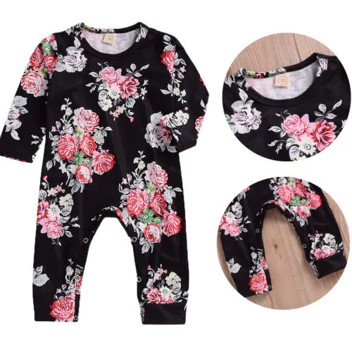 

Newborn Baby Girls Floral Romper Jumpsuit Autumn Long Sleeve Baby Girl Cotton Clothes Outfits
