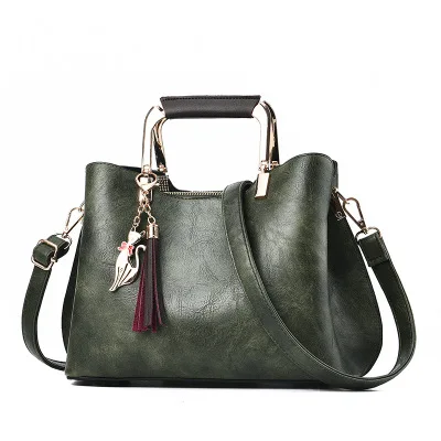 Женская сумка, женские сумки, роскошная женская кожаная сумка, сумка-мессенджер, дизайнерские новые сумки для женщин и корейский стиль, с кисточками - Цвет: Армейский зеленый