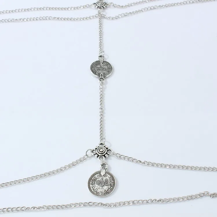 Boho Coin Silver Color Thigh Leg Chain Waist Thigh Sexy Body Chains Belly Necklace Bracelet on the Leg Accessories Women Jewelry