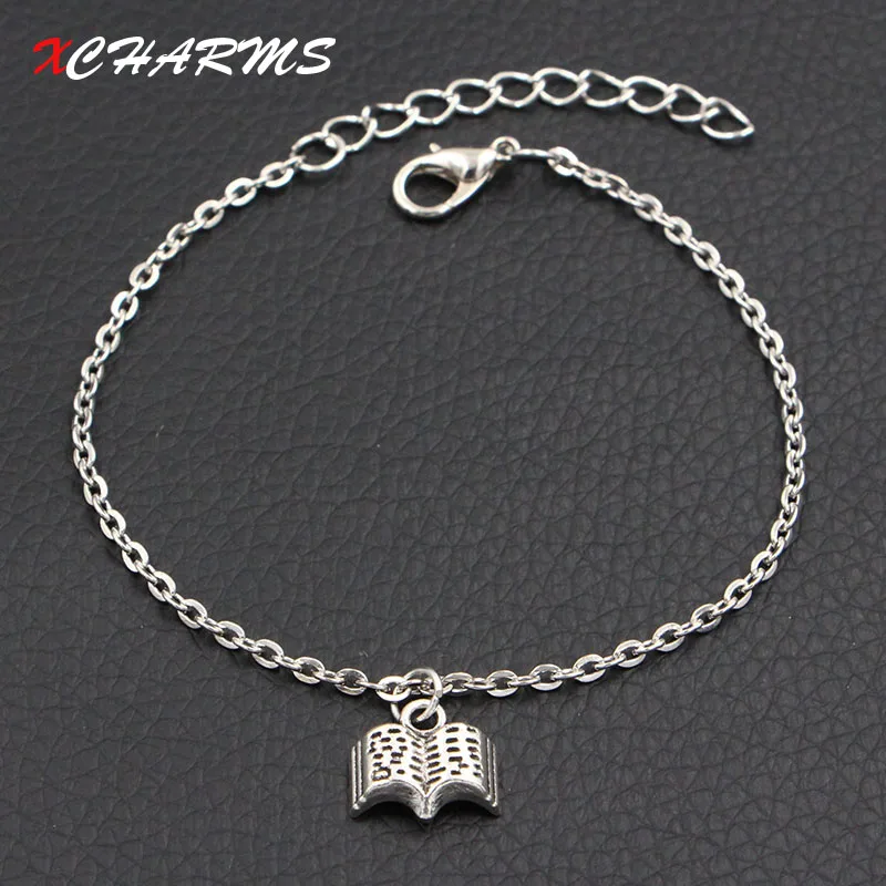New Fashion Jewelry Antique Silver Love Reading Books Charms Bracelet