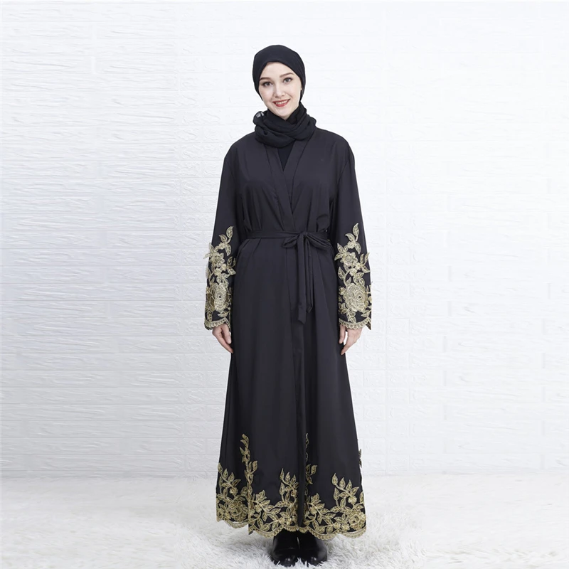 

1PC Muslim Women's Muslim Dress Long-sleeved Fashion Boutique Print Dress O-Neck England Style Lace Muslim Robes Dropship Apr25