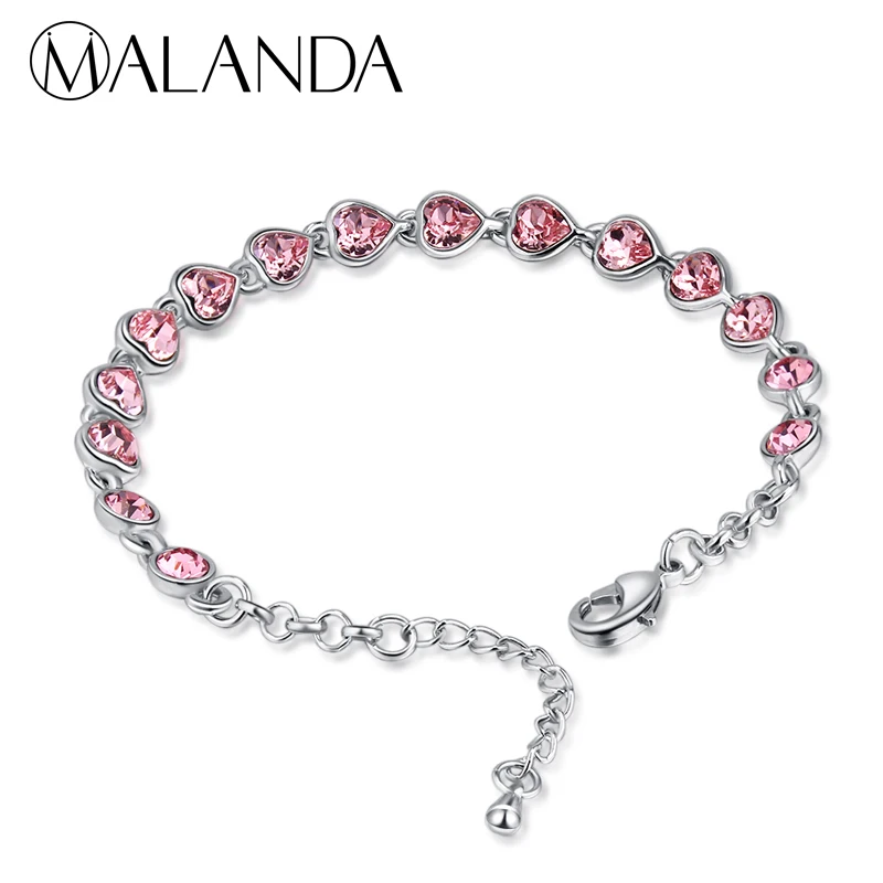 

MALANDA Heart Shape Crystal From Swarovski Bracelets Bangles Zircon Luxury Bracelets For Women Wedding Party Jewelry Lover Gift