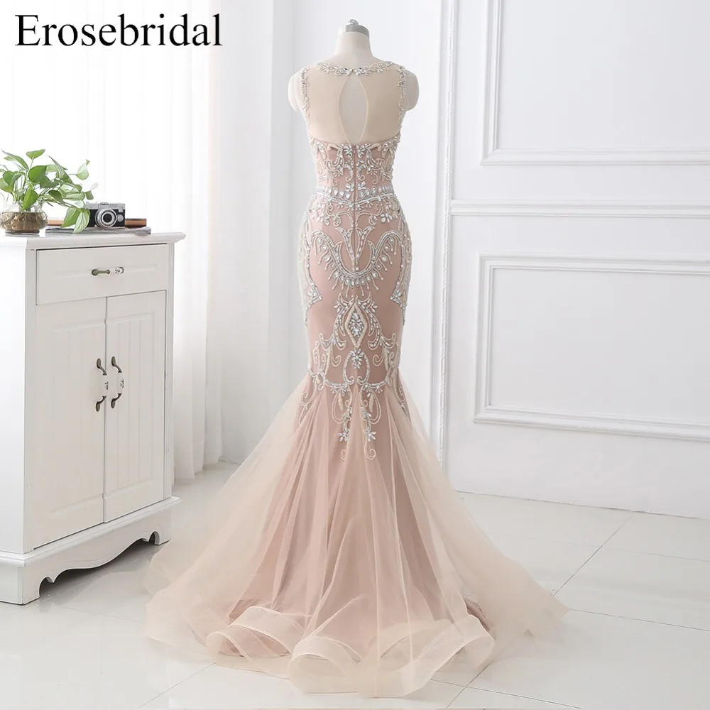 Роскошное вечернее платье Erosebridal длинное розовое русалки с прозрачным