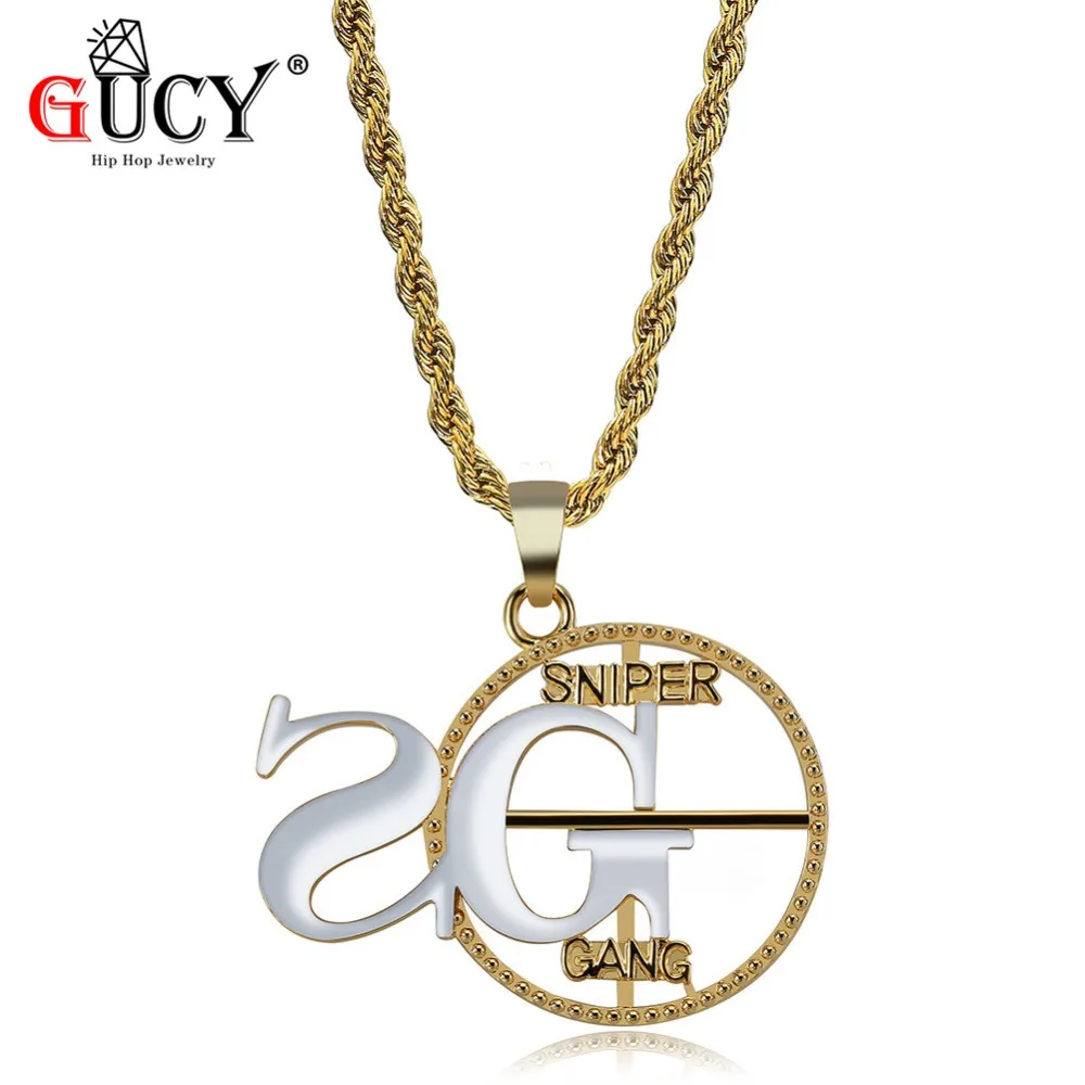 

GUCY Hip Hop Sniper Gang Circle Pendant Necklace Gold Silver Plated Fashion SG Pendants&Necklaces Jewelry Gift for Men