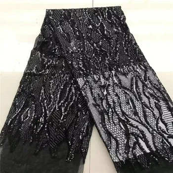 

2019 Latest African Lace Fabric Black Color High Quality French Mesh Lace Fabric With Sequins Lace Fabric For Wedding Party