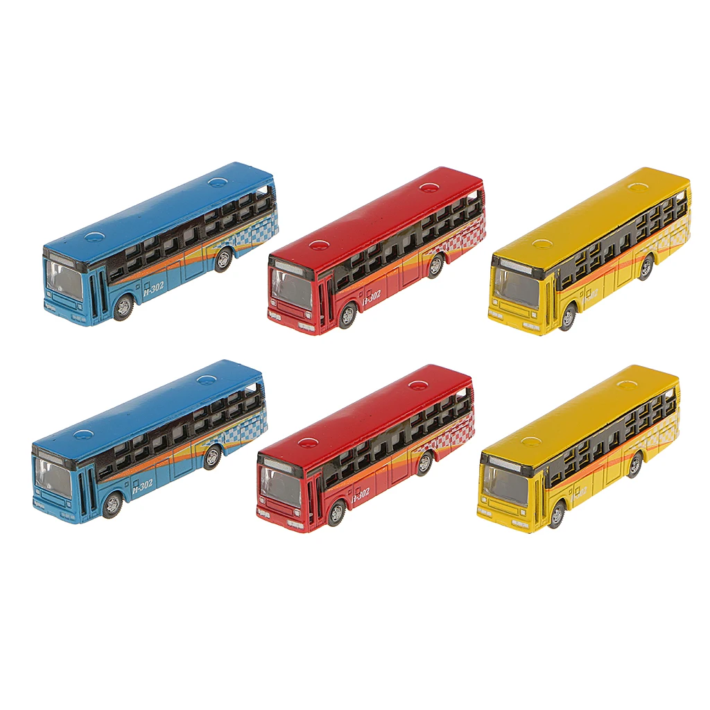 6pcs N Gauge 1:160 Scale Painted Model Bus For Parking Scenery Train Layout