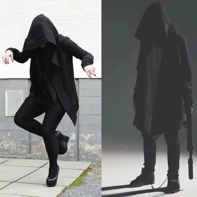 

New 19ss Mens cosplay Goth Gothic Punk Jacket Hooded Jacket Long Cardigan Ninja Hoodie Coat M~2XL