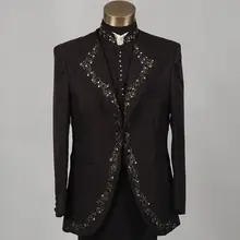Настоящие мужские черные стразы бисером воротник мандарина/для мероприятий/студии/Синг/сценическое представление/куртка с брюками/