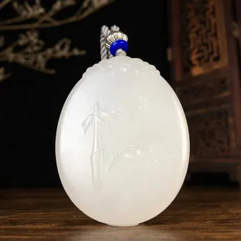 

J61#Hetian jade white jade blessing pendant, fine jade