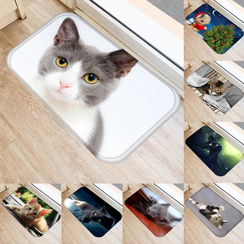 

1pc Cute Cat Kitten Animal Xmas Home Rugs Anti-Slip Front Door Mat Soft Entrance Floor Rug Outdoor Bathroom Carpet Set 40cm*60cm