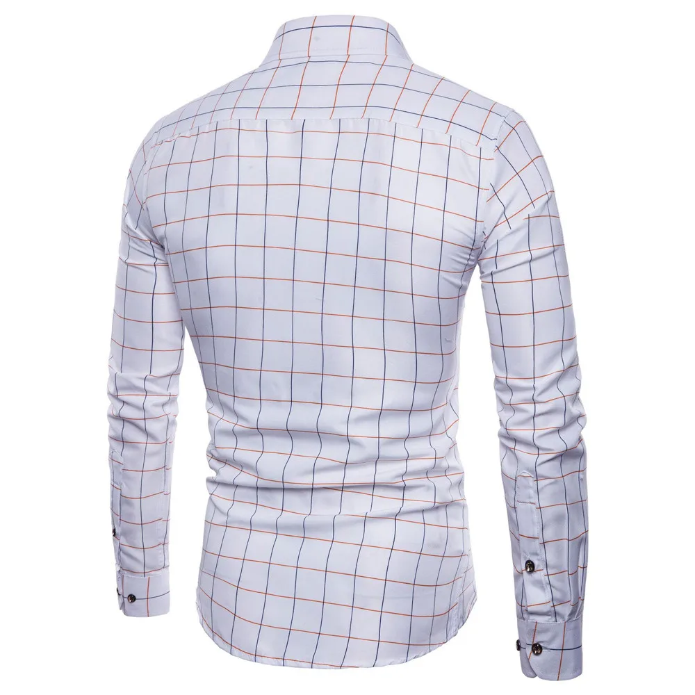 Womail Мужская Летняя Повседневная рубашка модная клетчатая деловая официальная приталенная рубашка с длинным рукавом на пуговицах высокое качество M528