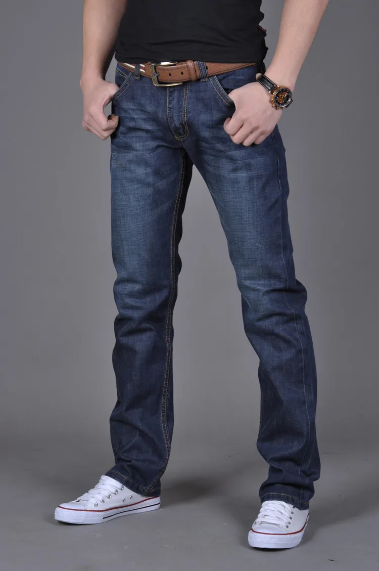 2019 мужские прямые джинсы темно-синие однотонные длинные джинсы новая мода мужской классический стиль, деним джинсы Размер 28-38