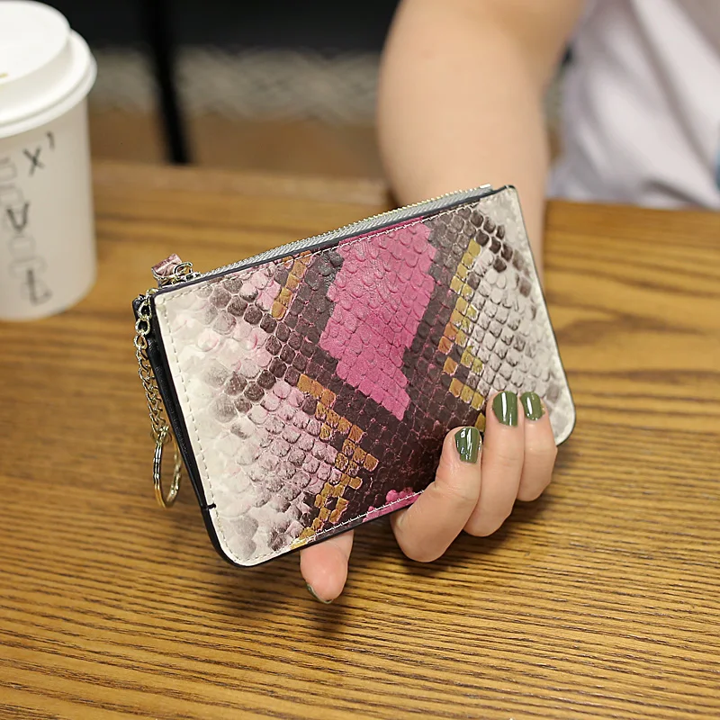 

WOONAM Women Fashion Genuine Calf Leather Python Pattern Medium Zippy Card Holder Wallet WB892