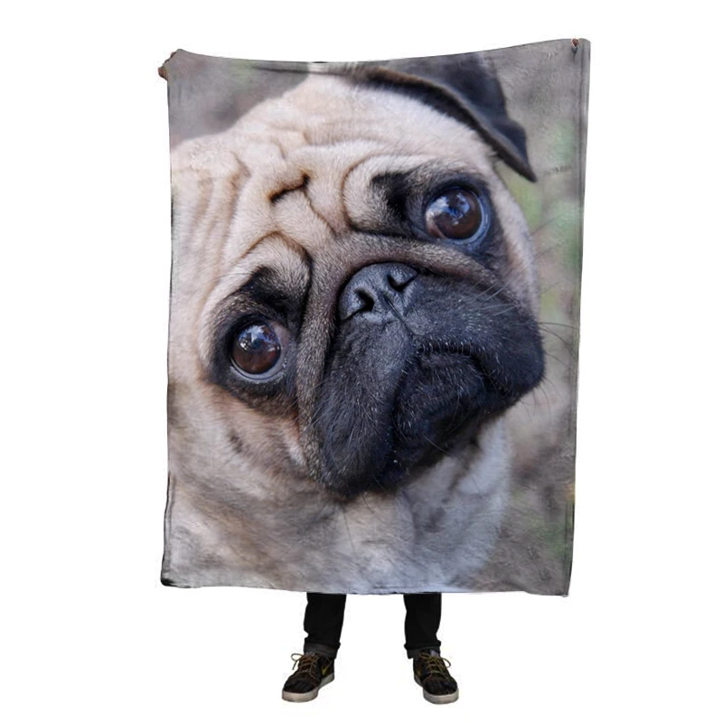 

EHOMEBUY 2018 3D Blanket Cute Pug 3D Dog Print Kid Adults Flannel Soft Comfortable Cover Quality Home Air Conditioning Portable