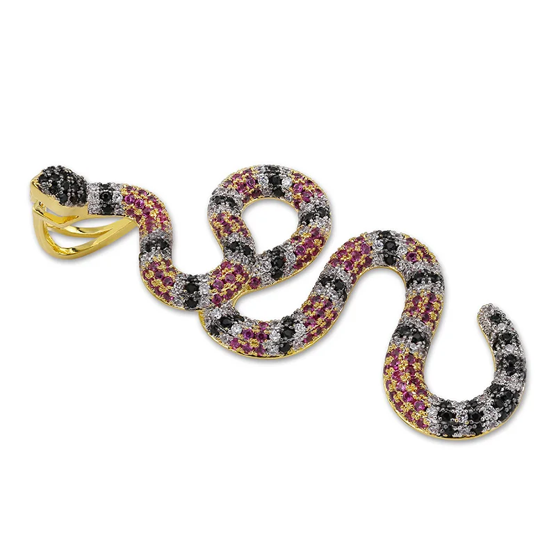 Ледяной Коралл змея кулон ожерелье с медальоном в виде змеи Мужские Медные Красочные циркония золотой цвет хип-хоп ювелирные изделия подарок