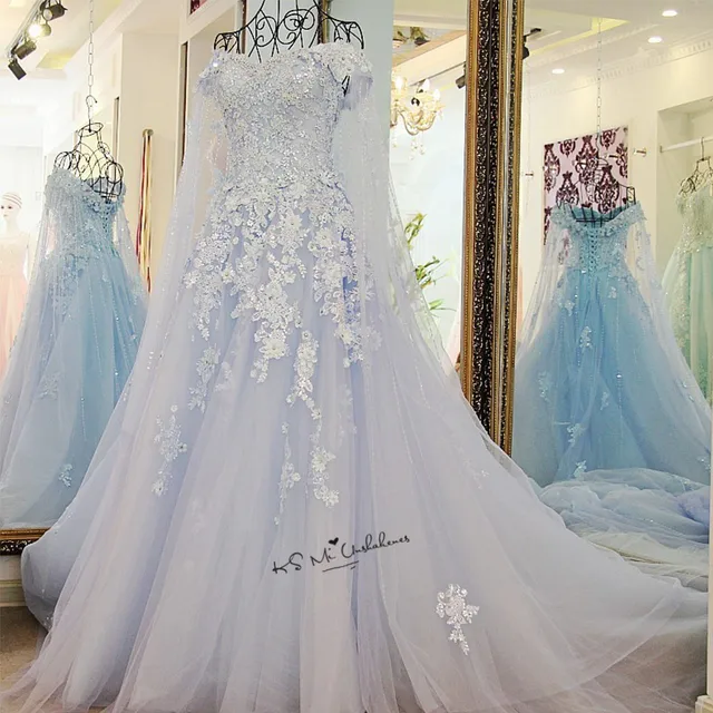 Baby Blue Boho Wedding Dresses 2018 Lace Robe de Mariage Luxury Wedding