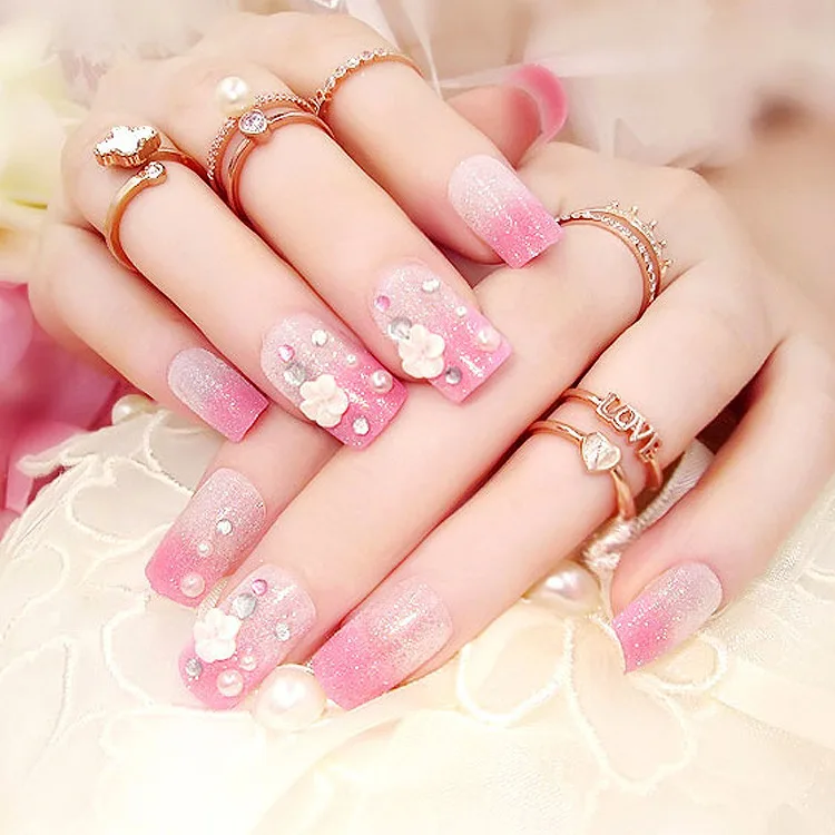 24pcs 3D fashion long fake nails tips flower style new false nails