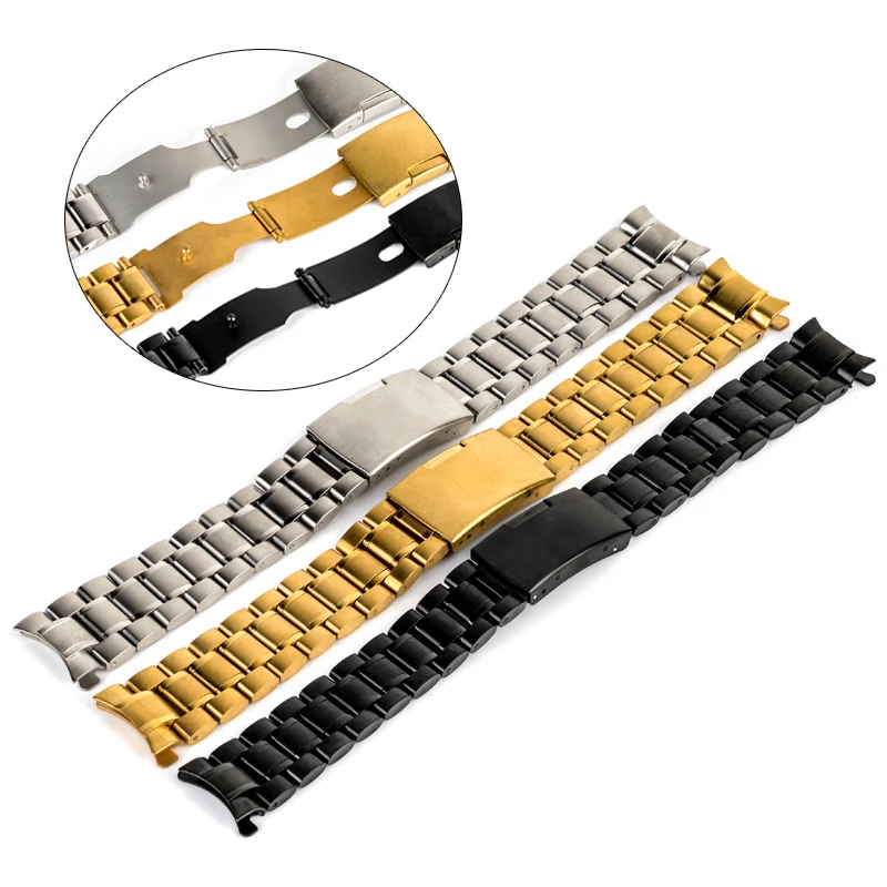 Stainless Steel Metal Strap Watch Band Unisex Bracelet Double Fold Deployment Clasp Watch Buckle18 20 22 24mm watch wrist band