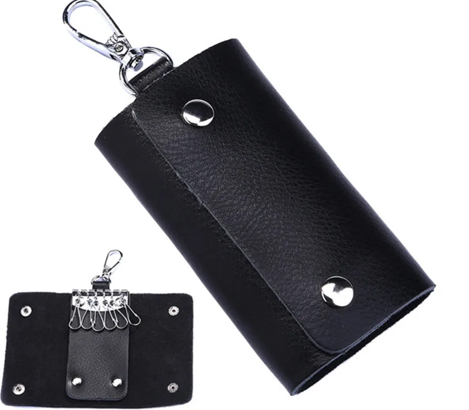 

HUANILAI Key Bags For Men Black Genuine Leather Holder Keychain Key Case Cowhide Key Holder Bag Housekeeper DY05