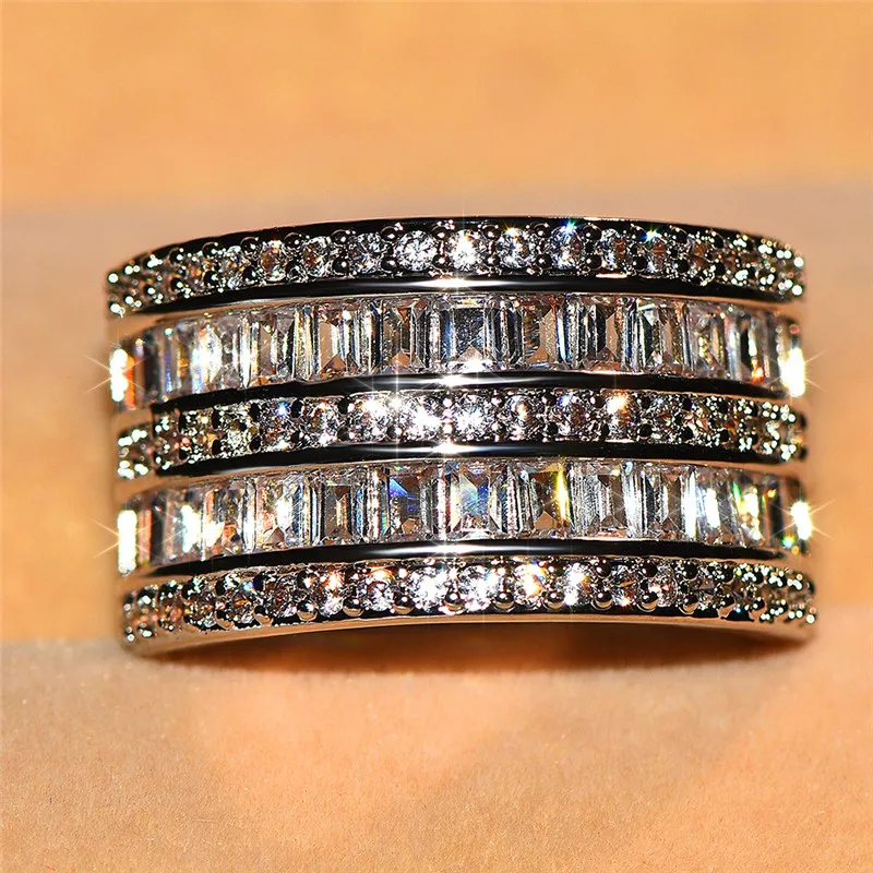 Роскошное женское кольцо с цирконием серебряного цвета, обручальное кольцо, ювелирные изделия, обручальные кольца для женщин