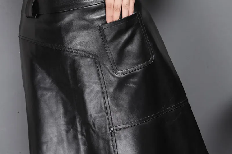 Новые весенние юбки женские черные сексуальные трапециевидные из натуральной кожи Миди длинные юбки для дам с высокой талией приталенная элегантная одежда в Корейском стиле