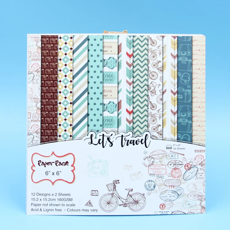 

DIY Let's Travel style Scrapbooking paper pack of 24 sheets handmade craft paper craft Background pad