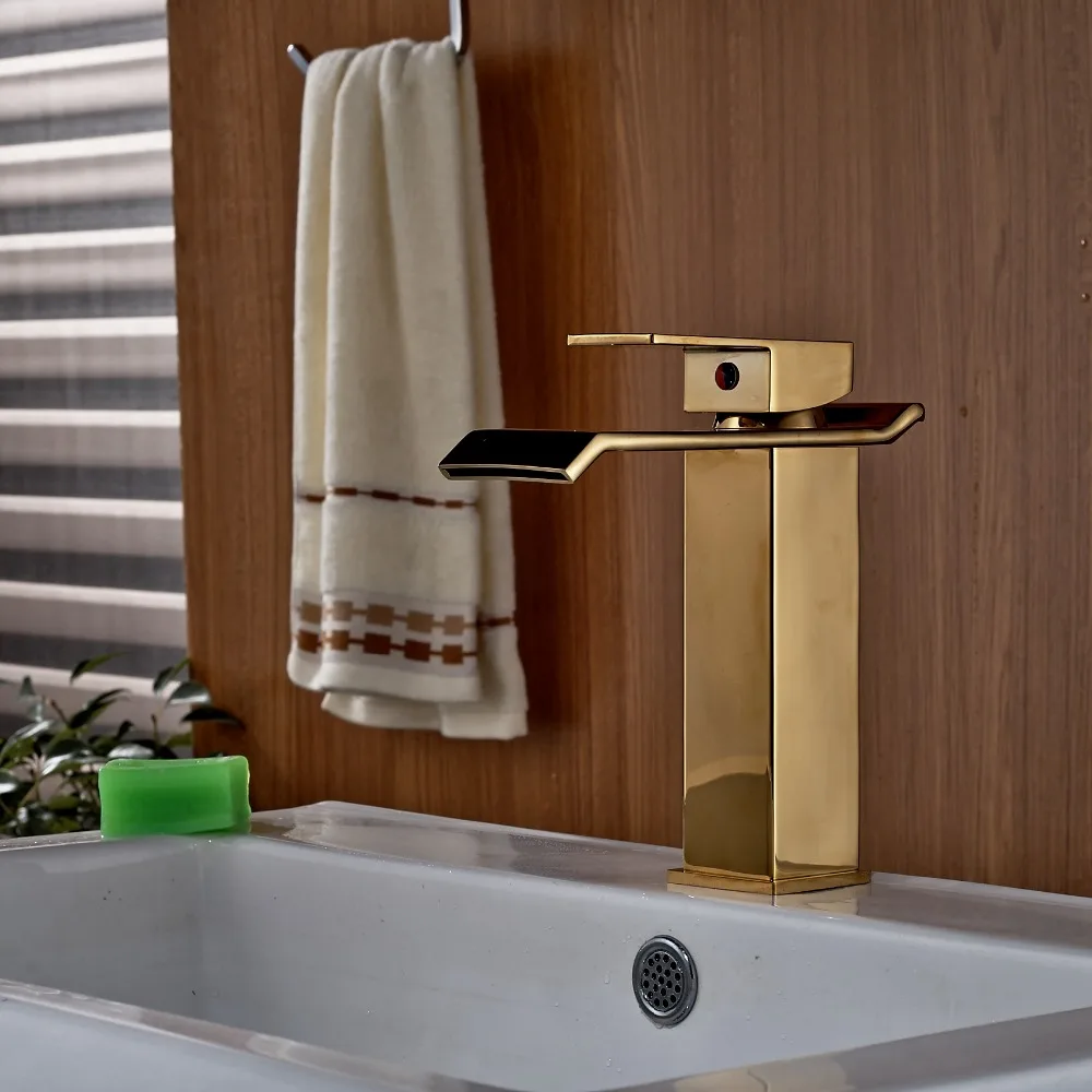 

Freeshipping Golden Polish Basin Faucet Bathroom Vessel Sink Tap Mixer Faucet Deck Mounted Wholesale And Retail