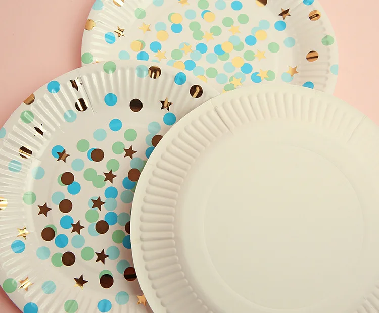 FANLUS Value Pack Cupcake Toppers Picks- Various Themes (7 inch Party paper plate with Gold Foil 10 PCS Stars& Sparkles Theme) (10)